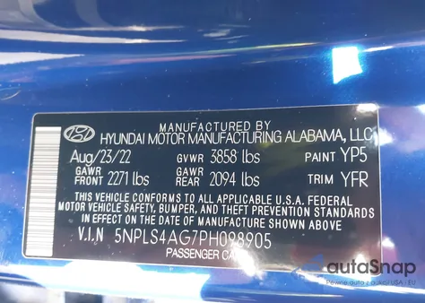2023 Hyundai Elantra Sel z USA, uszkodzony, nr VIN 5NPLS4AG7PH098905